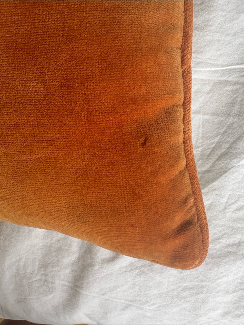 Vintage 1960s Handmade Needlepoint Pillow Geometric Wool Orange Velvet 16x13 MCM - Picture 5 of 8